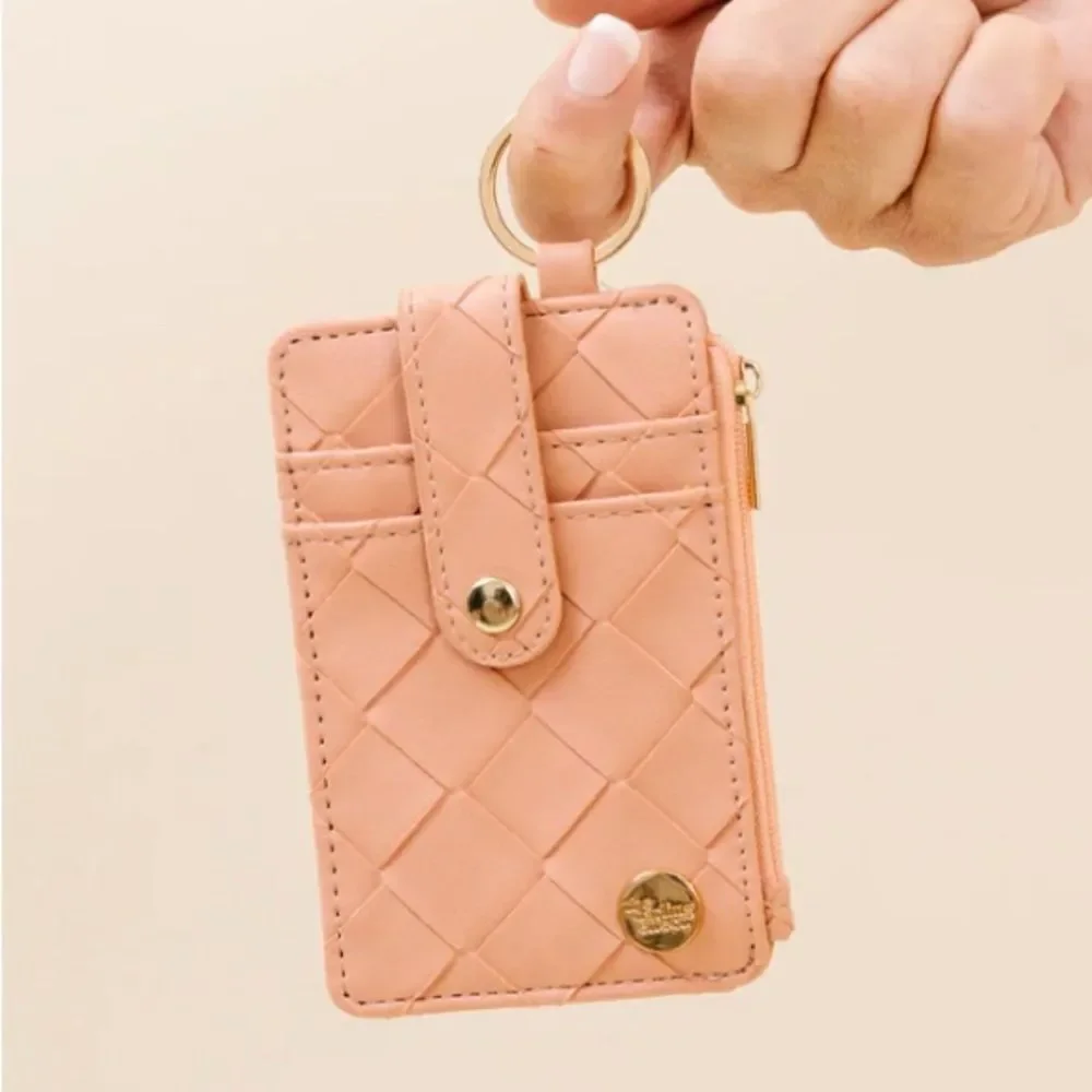 NWT The Darling Effect Woven Keychain Wallet Card Holder - Rose Color